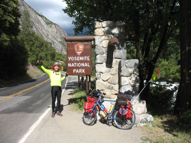Touring cyclist about to ascend into Yosemite National Park, California © 2012 Frosty Wooldridge