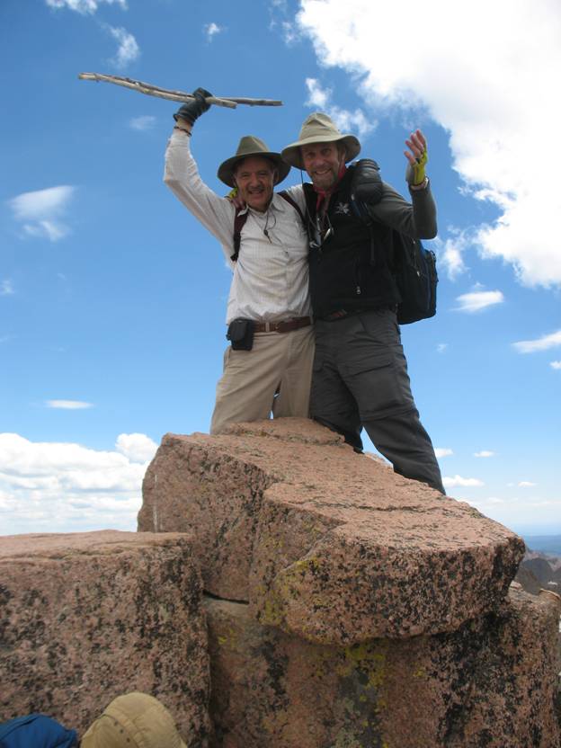 Two climbers summiting Windom Peak, 14,200 feet, Chicago Basin, Colorado © 2012 Frosty Wooldridge